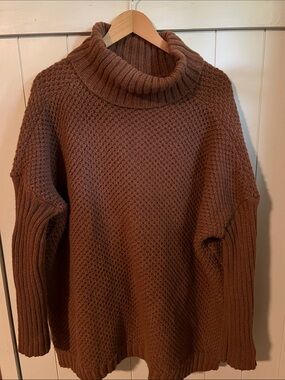 SHEIN Brown Chunky Knit Turtleneck Sweater